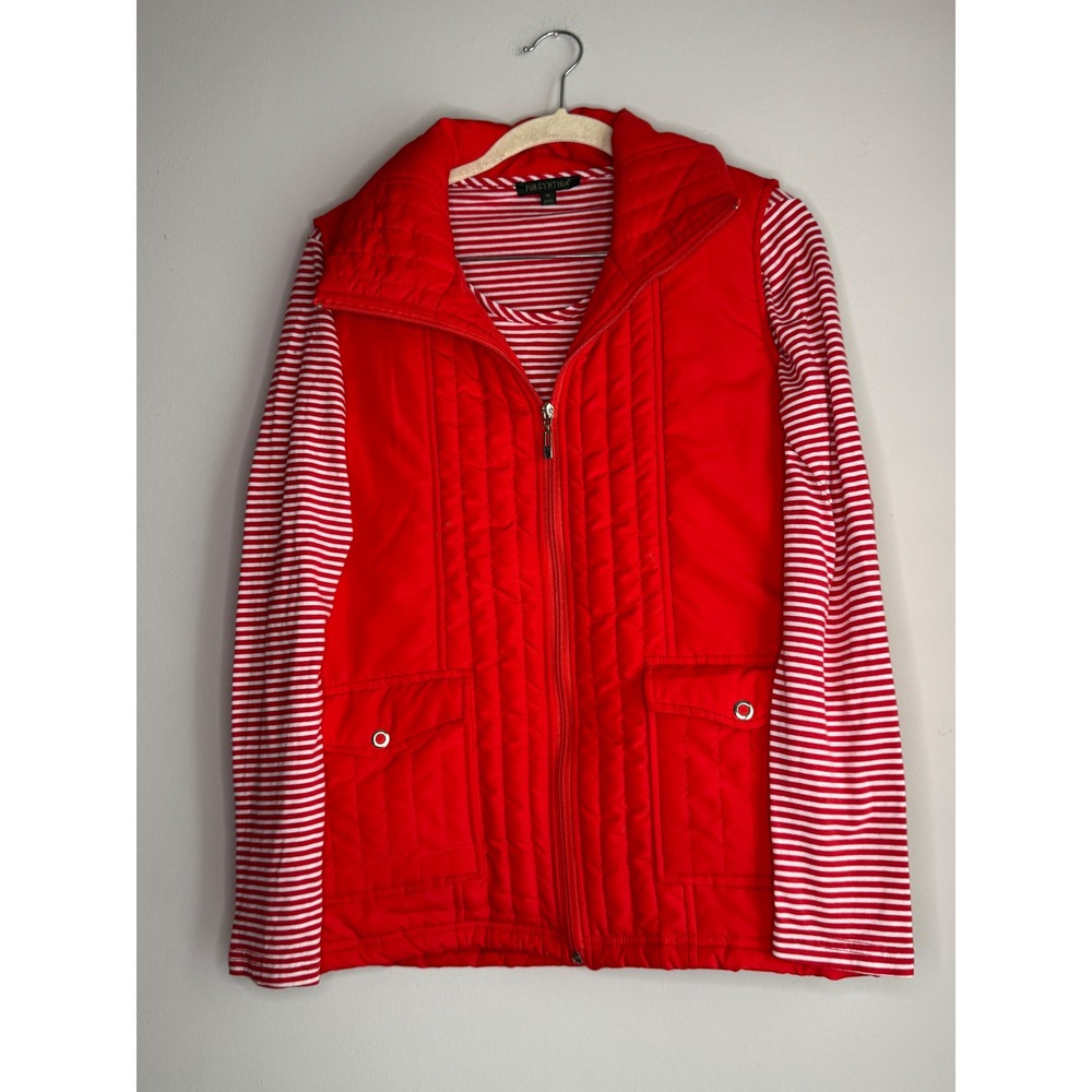 For Cynthia Red Quilted Puffer Vest and Striped Long Sleeve Top Set Medium